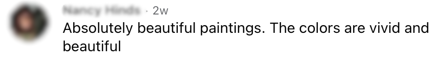Comment on one of my paintings: “Absolutely beautiful paintings. The colors are vivid and beautiful”